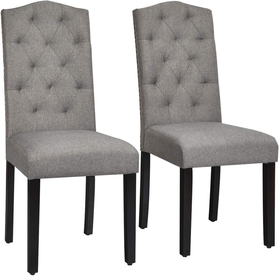 Dining Chairs Set of 2, Tufted Fabric Dining Room Chairs with Nailed Head, Parsons Chairs with Padded Seat, Tall Backrest, Modern Upholstered Armless Dining Chairs for Kitchen, Dining Room