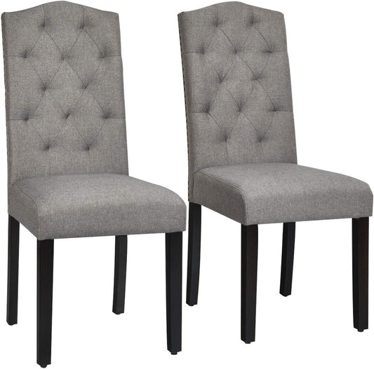 Dining Chairs Set of 2, Tufted Fabric Dining Room Chairs with Nailed Head, Parsons Chairs with Padded Seat, Tall Backrest, Modern Upholstered Armless Dining Chairs for Kitchen, Dining Room