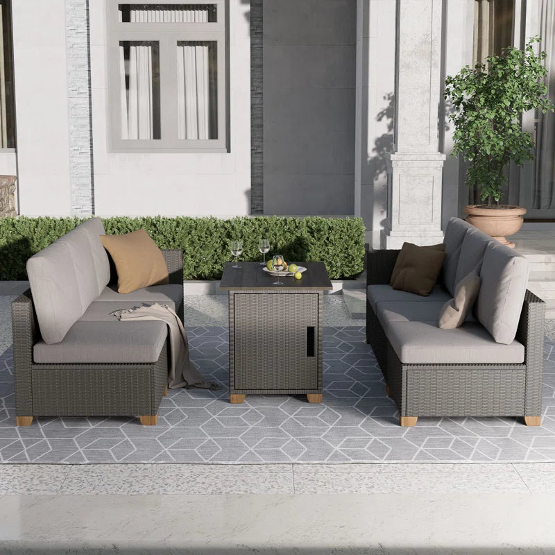Wicker 6 - Person Modular Patio Conversation Sets with Cushions
