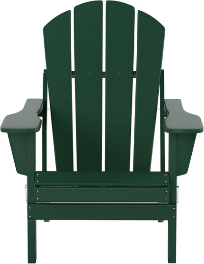 WO Home Furniture Adirondack Chair Table Set of 2 PCS Outdoor Folding Chair W Side Table Weather/Uv Resistant for Lawn, Garden, Bon Fire, Balcony (Dark Green)