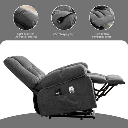 Power Lift Recliner Chair Recliners for Elderly with Heat and Massage Recliner Chair for Living Room with Infinite Position and Side Pocket,Usb Charge Port,Grey