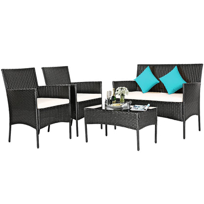 4PCS Patio Furniture Set Rattan Wicker Conversation Set Outdoor