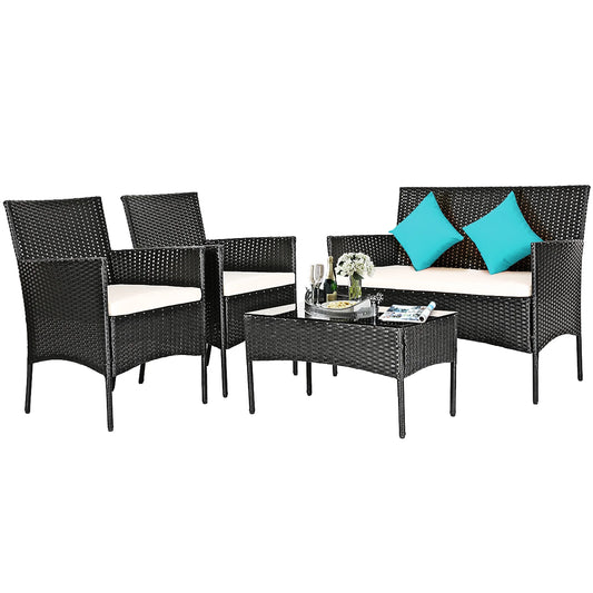 4PCS Patio Furniture Set Rattan Wicker Conversation Set Outdoor