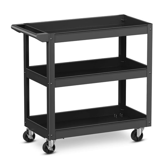 3-Tier Metal Utility Cart 400 Lbs Storage Service Trolley Tool Storage Black