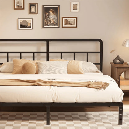 Metal Platform California King Bed Frames with Headboard, 14 Inch No Box Spring Needed Heavy Duty Steel Slat Mattress Foundation/Easy Assembly/Noise Free/Black