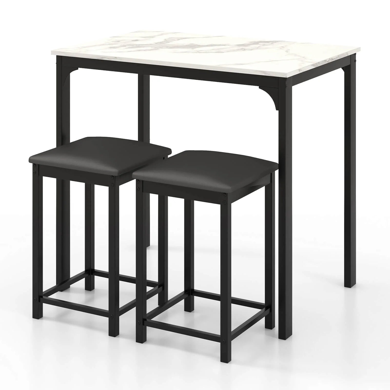3 Piece Counter Height Dining Set Faux Marble Table and 2 Chairs Kitchen Bar