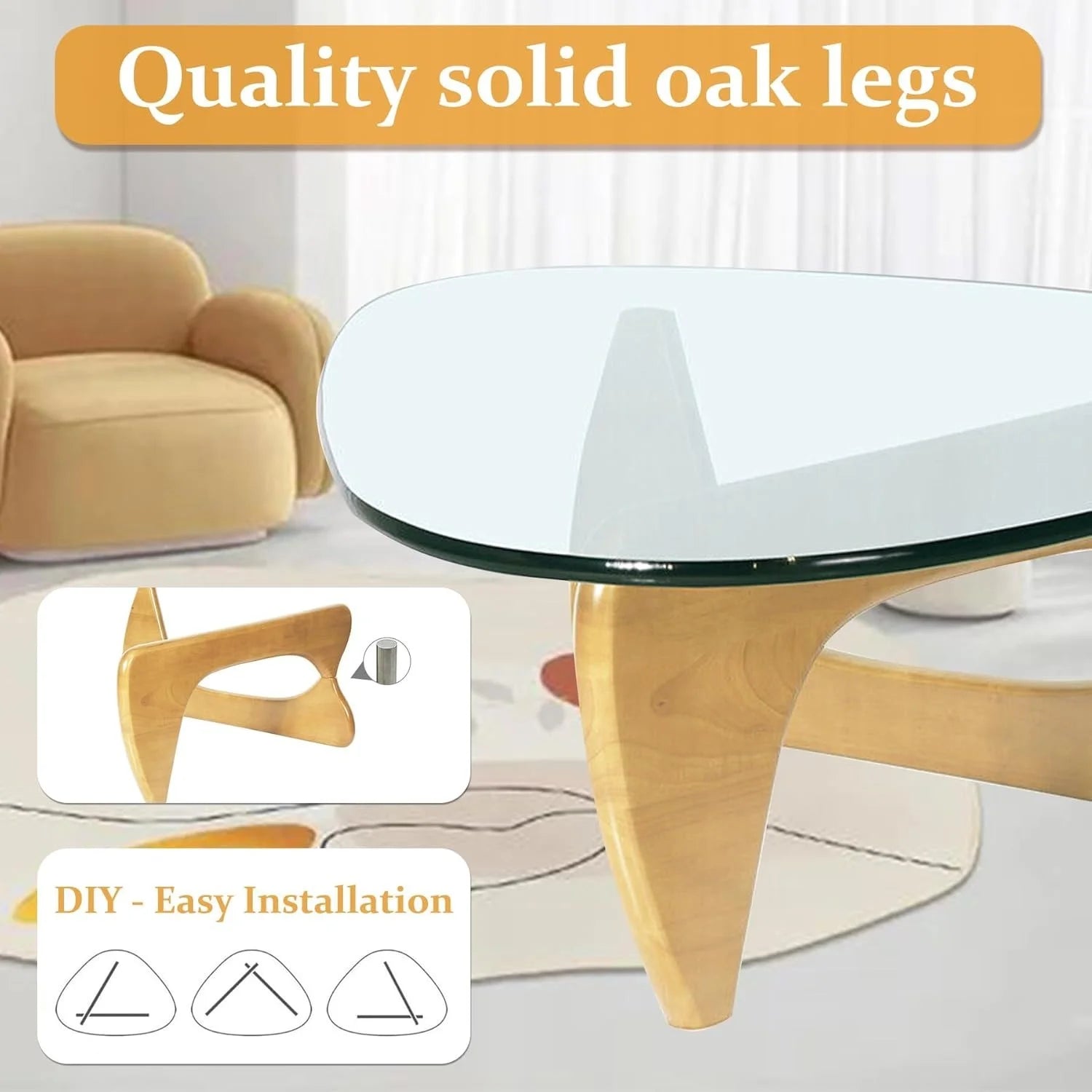 Coffee Tables for Living Room - Triangle Glass Coffee Table with Wooden Base Mid-Century Modern Abstract End Table for Study Room Office Hotel Balcony (Wood Transparent, Small 32.2 * 22.4 * 16In)