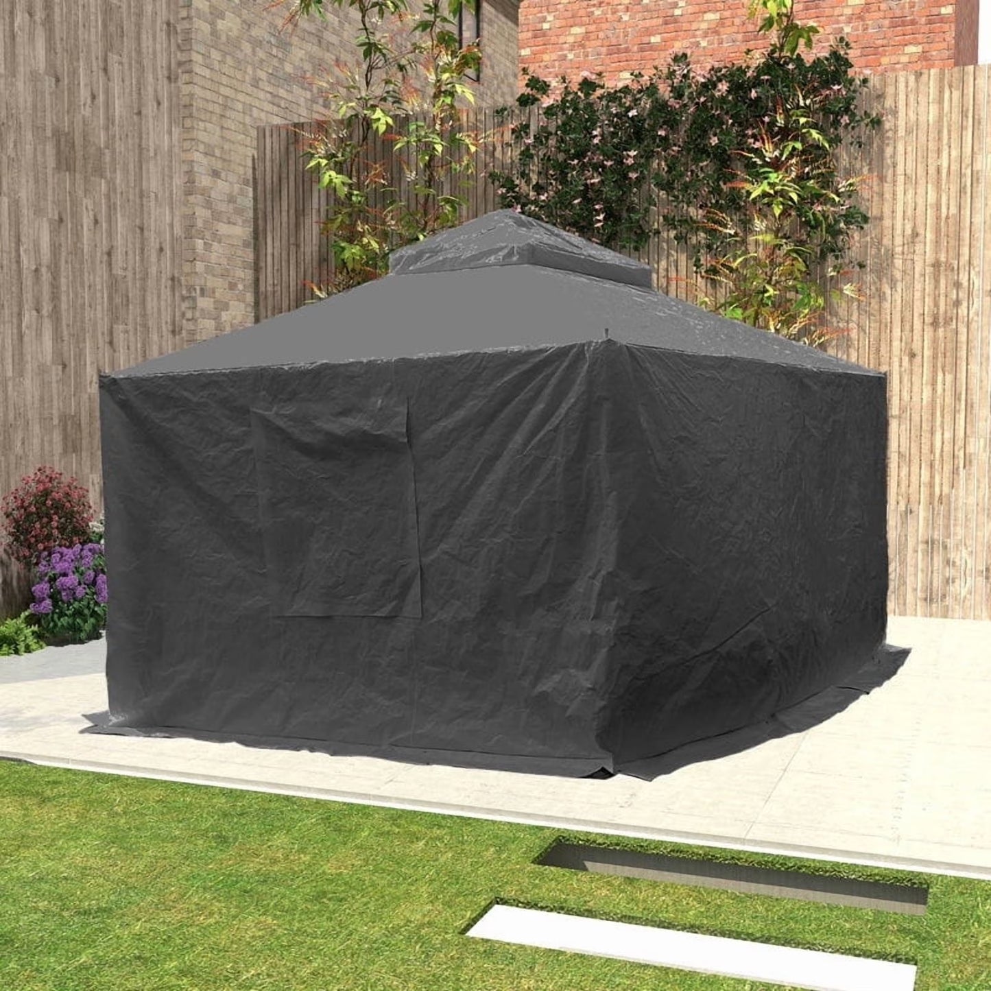 Gazebo Accessories 12' X 12' Double Roof Universal Winter Gazebo Cover for Hardtop Gazebos,Enclosed Cover with Sidewalls and Mesh Windows Waterproof (White) by