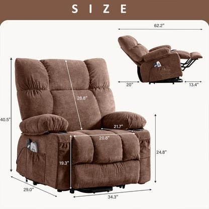 Power Lift Recliner Chair Recliners for Elderly with Heat and Massage Recliner Chair for Living Room with Infinite Position and Side Pocket,Usb Charge Port,Brown
