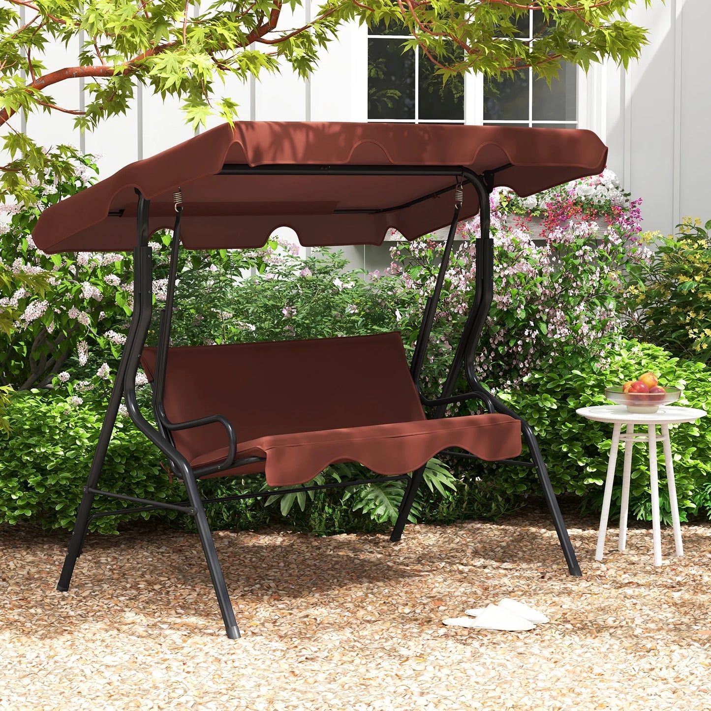 Patio 3 Seats Canopy Porch Swing Glider Hammock Cushioned Steel Frame Outdoor Black
