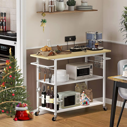 3 Tier Kitchen Island Cart on Wheels, Rolling Kitchen Island with Shelves and Handle for Home Kitchen…