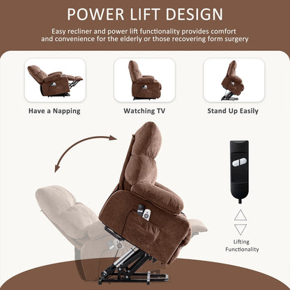 Power Lift Recliner Chair Recliners for Elderly with Heat and Massage Recliner Chair for Living Room with Infinite Position and Side Pocket,Usb Charge Port,Brown
