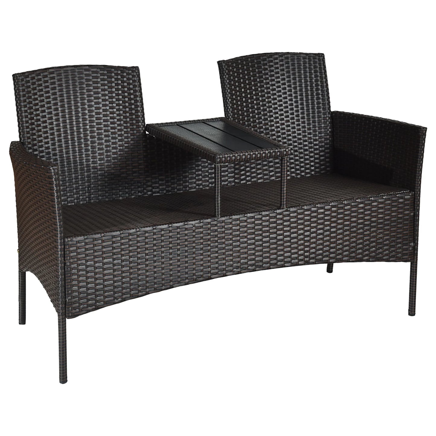 Patio Rattan Loveseat Sofa Cushioned Coffee Table Red
