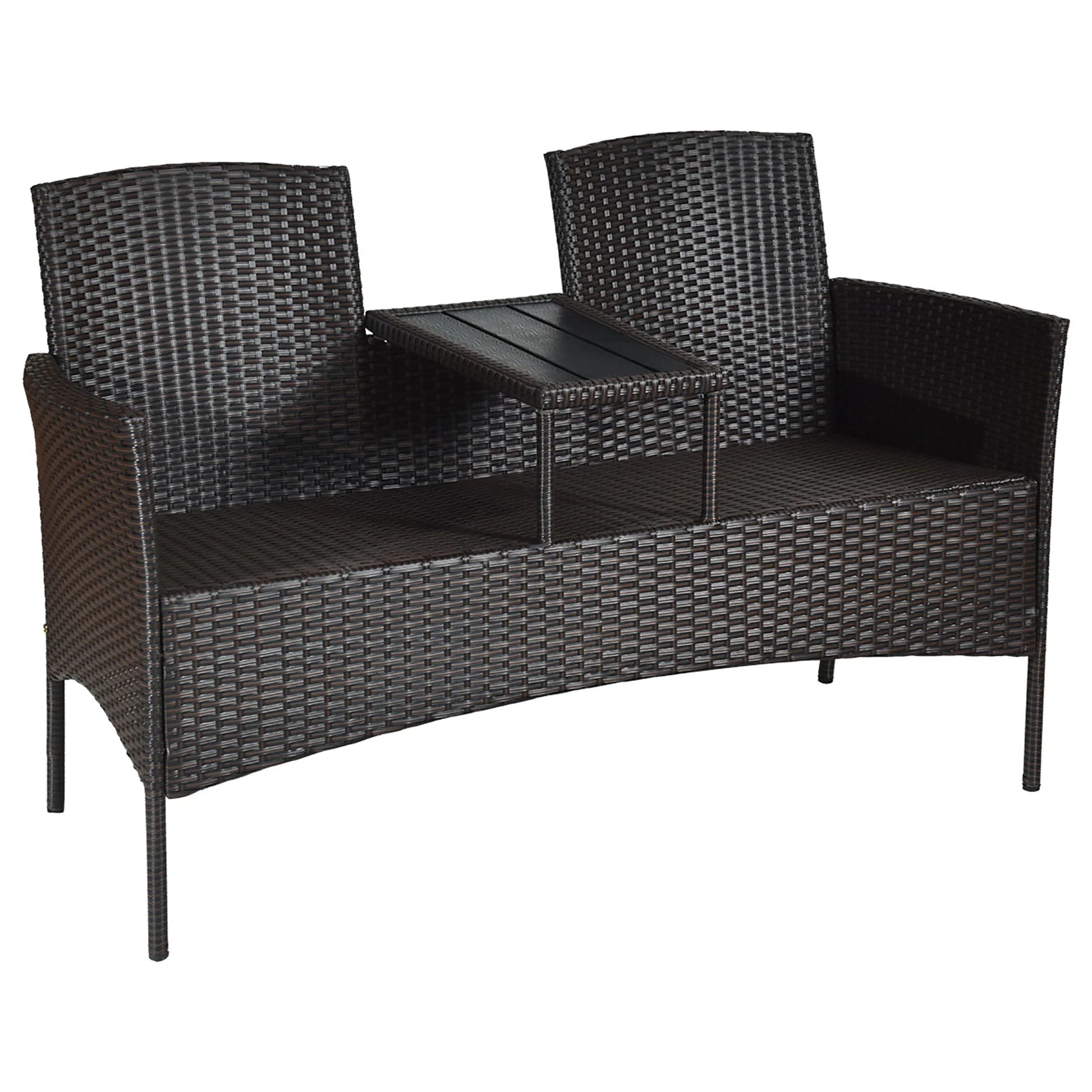 Patio Rattan Loveseat Sofa Cushioned Coffee Table Red