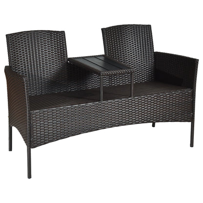 Patio Rattan Loveseat Sofa Cushioned Coffee Table Red