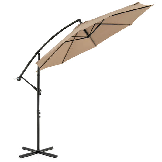 10' Hanging Umbrella Patio Sun Shade Offset Garden Market W/ T Cross Base Tan