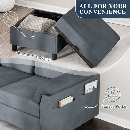 79.1" Sectional Sofa with Movable Storage Ottoman, L-Shaped Convertible Sofa Couch for Small Living Room, Dark Gray