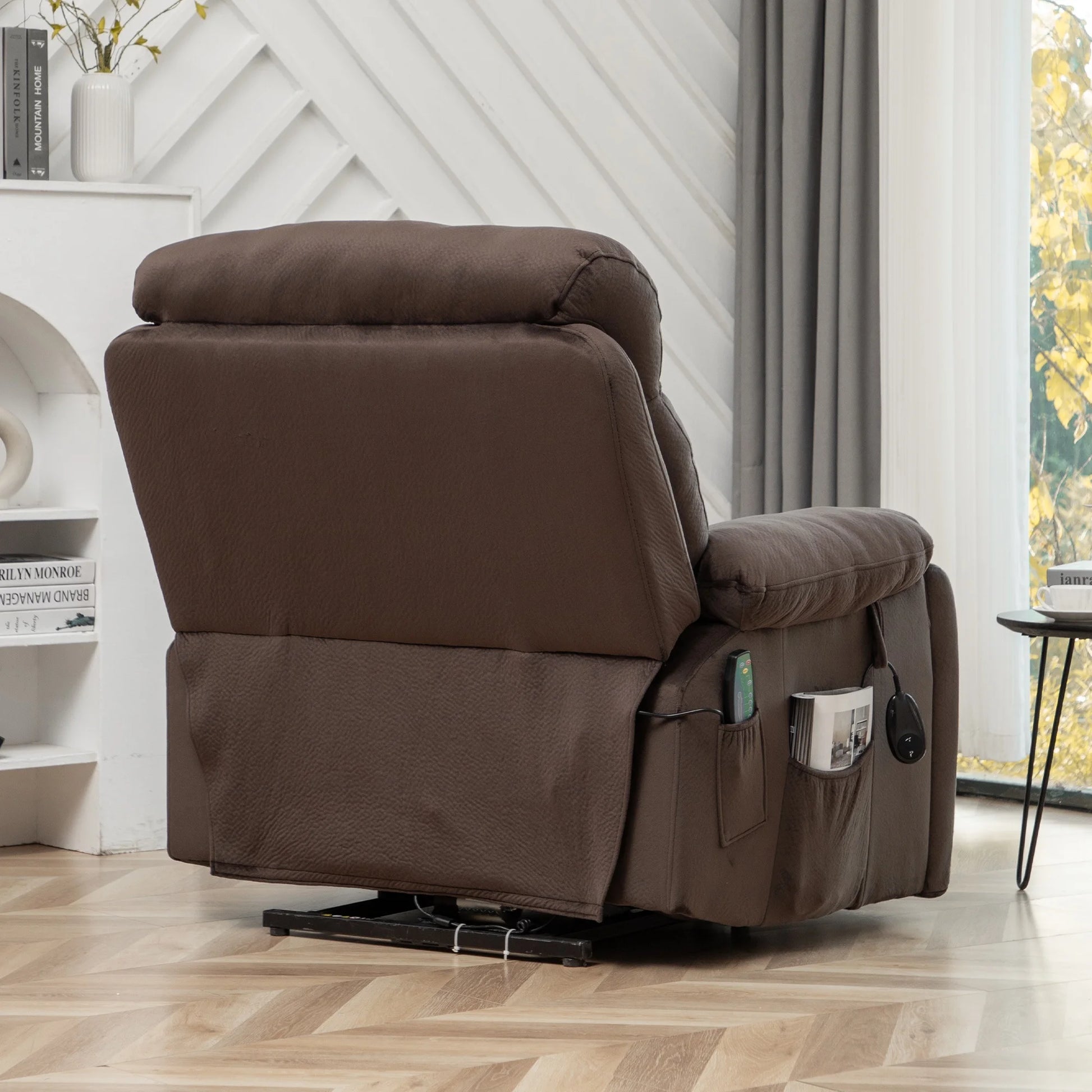 Oversized Massage Recliner Chair with Heat,  Large Electric Power Lift Recliner Chair for Big and Tall and Elderly with Hidden Cup Holder, 350Lb, Home Theater Accent Chairs, Dark Brown