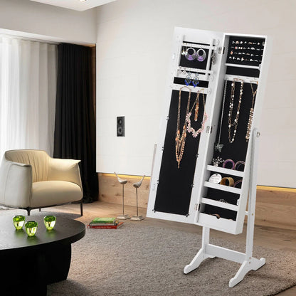 Mirrored Jewelry Cabinet Mirror Organizer Storage Ring Stand