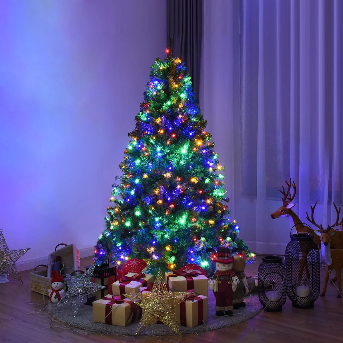 4Ft Pre-Lit Artificial Christmas Tree Hinged 100 LED Lights
