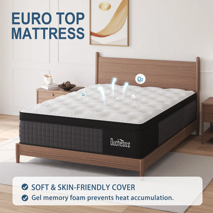 Full Mattress 12 Inch Hybrid Mattress in a Box Gel Foam Mattress Euro Top Individually Wrapped Pocket Coils Innerspring Mattress