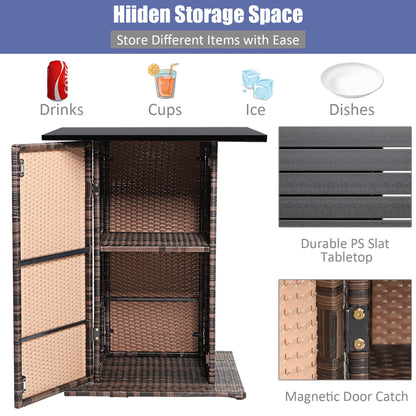 5PCS Patio Rattan Bar Table Stool Set Hidden Storage Shelf Cushioned Navy