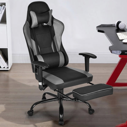 Gaming Chair Racing High Back Office Chair W/ Footrest Black