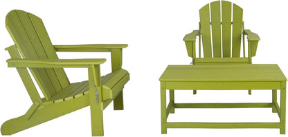 WO Home Furniture Adirondack Chairs Table Set of 3 PCS Outdoor Folding Chairs Coffee Table Weather/Uv Resistant for Lawn, Garden, Bon Fire, Balcony (Lime)