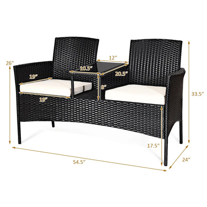 Patio Rattan Conversation Set Seat Sofa Cushioned Loveseat Glass Table Chairs