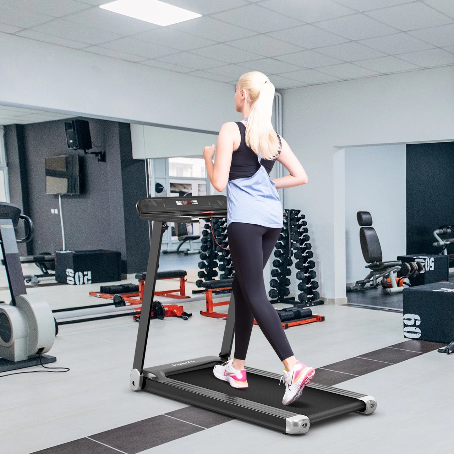 Electric Folding Treadmill Portable Cardio Running Machine W/ APP Control Silver