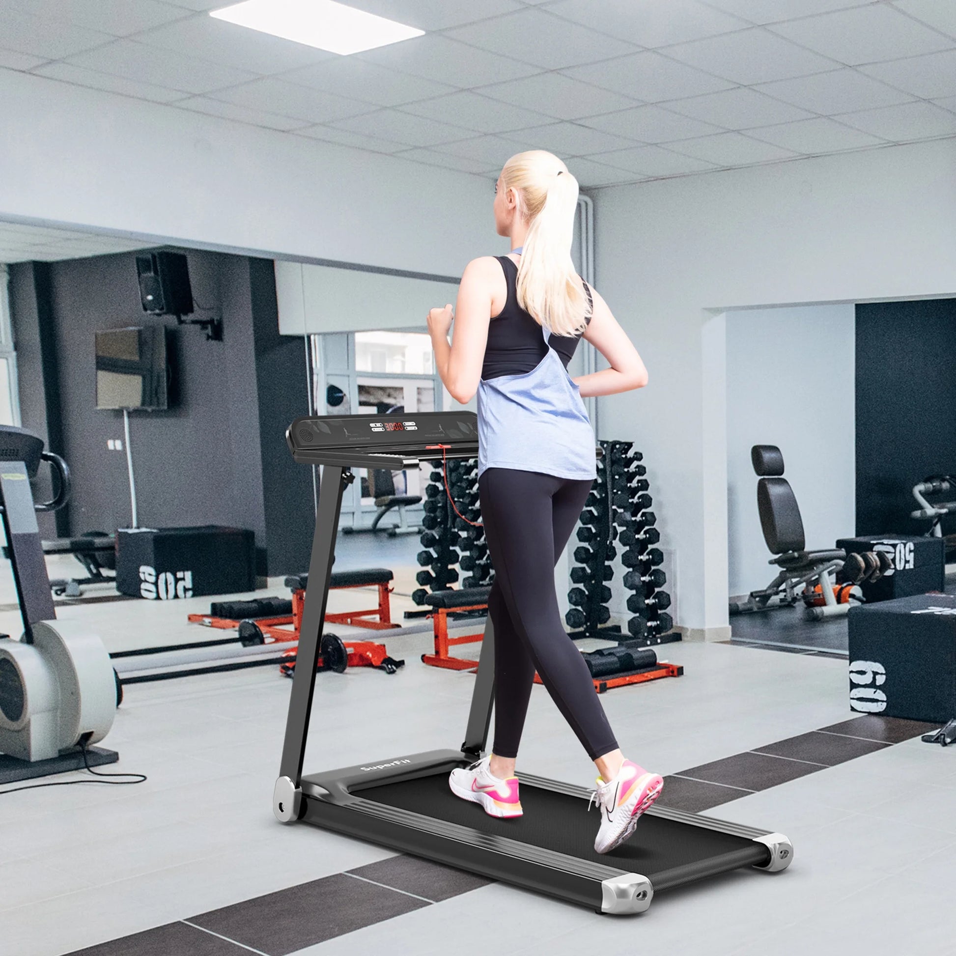 Electric Folding Treadmill Portable Cardio Running Machine W/ APP Control Silver