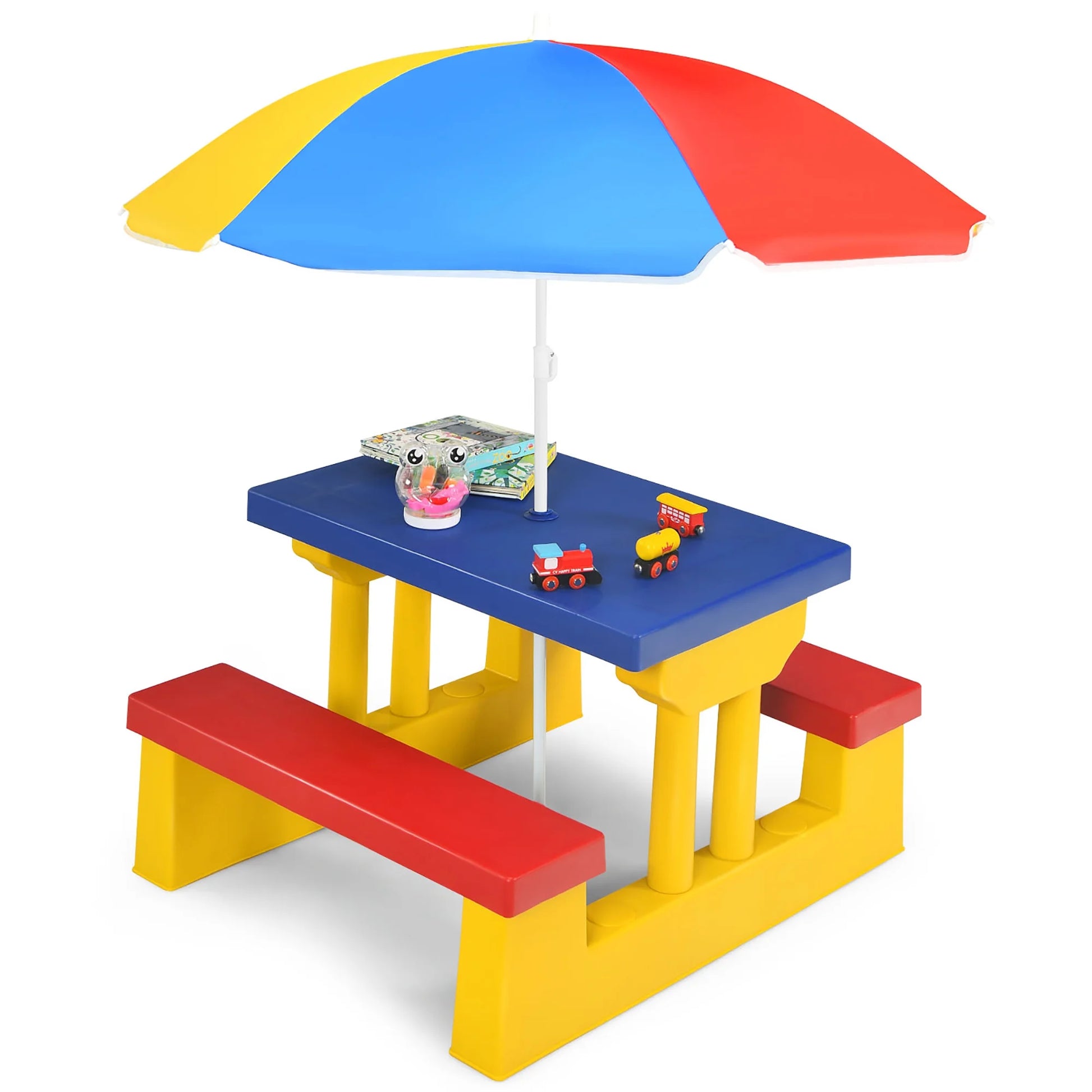 Kids Picnic Table Set W/Removable Umbrella Indoor Outdoor Garden Patio