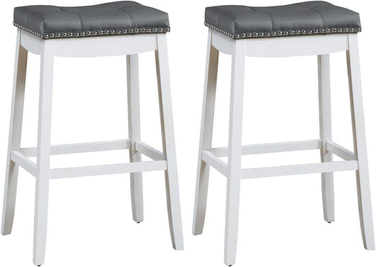 Bar Stools Set of 2, 29-Inch Height Backless Counter Stool with Footrest, Soft Seat Cushion, Wood Legs and Non-Slip Foot Pad, Saddle Stools for Home Kitchen Living Room, Stone Gray+White