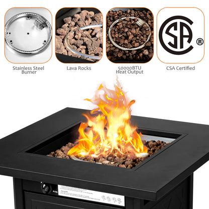 28'' Propane Fire Pit Table 50,000 BTU Patio Square Gas Fireplace W/Lava Rock