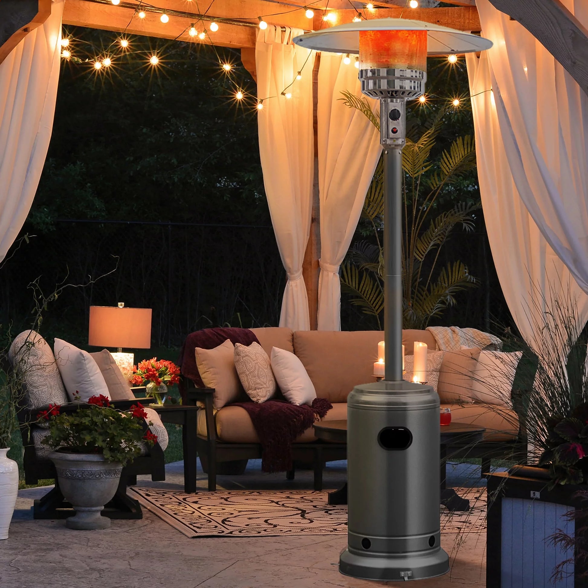 50000 BTU Propane Patio Heater Standing Steel with Wheels Grey