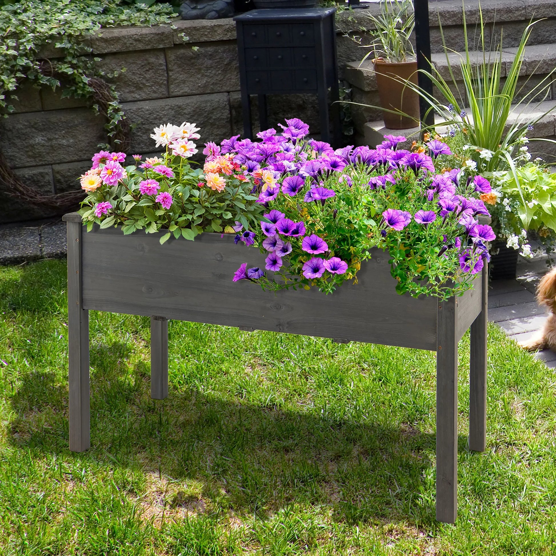 Wooden Raised Vegetable Garden Bed Elevated Grow Vegetable Planter Grey