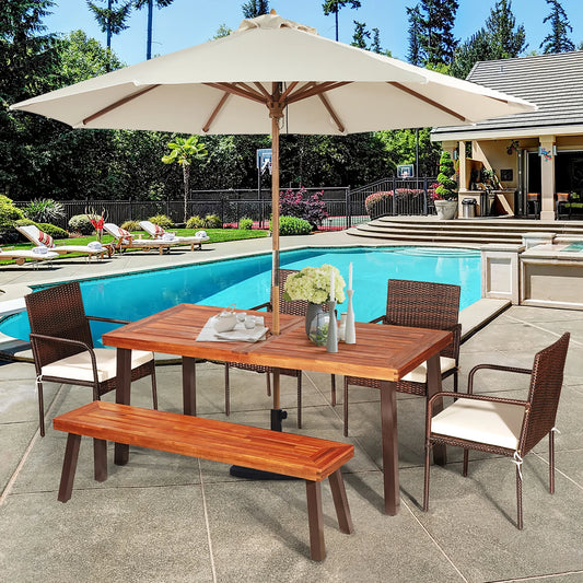 Rectangular Acacia Wood Dining Table Rustic Furniture Indoor &Outdoor