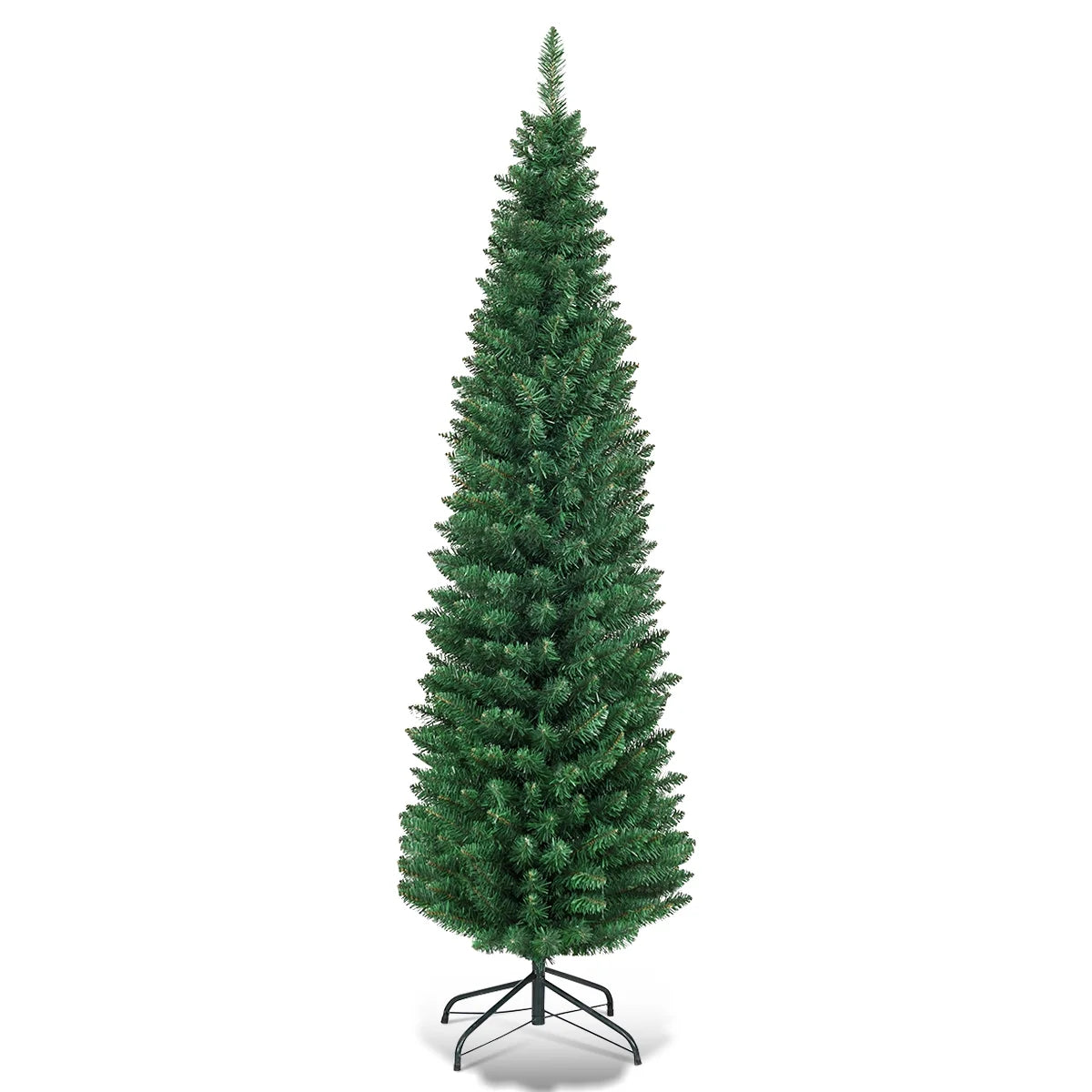 8Ft PVC Artificial Pencil Christmas Tree Slim Stand Green