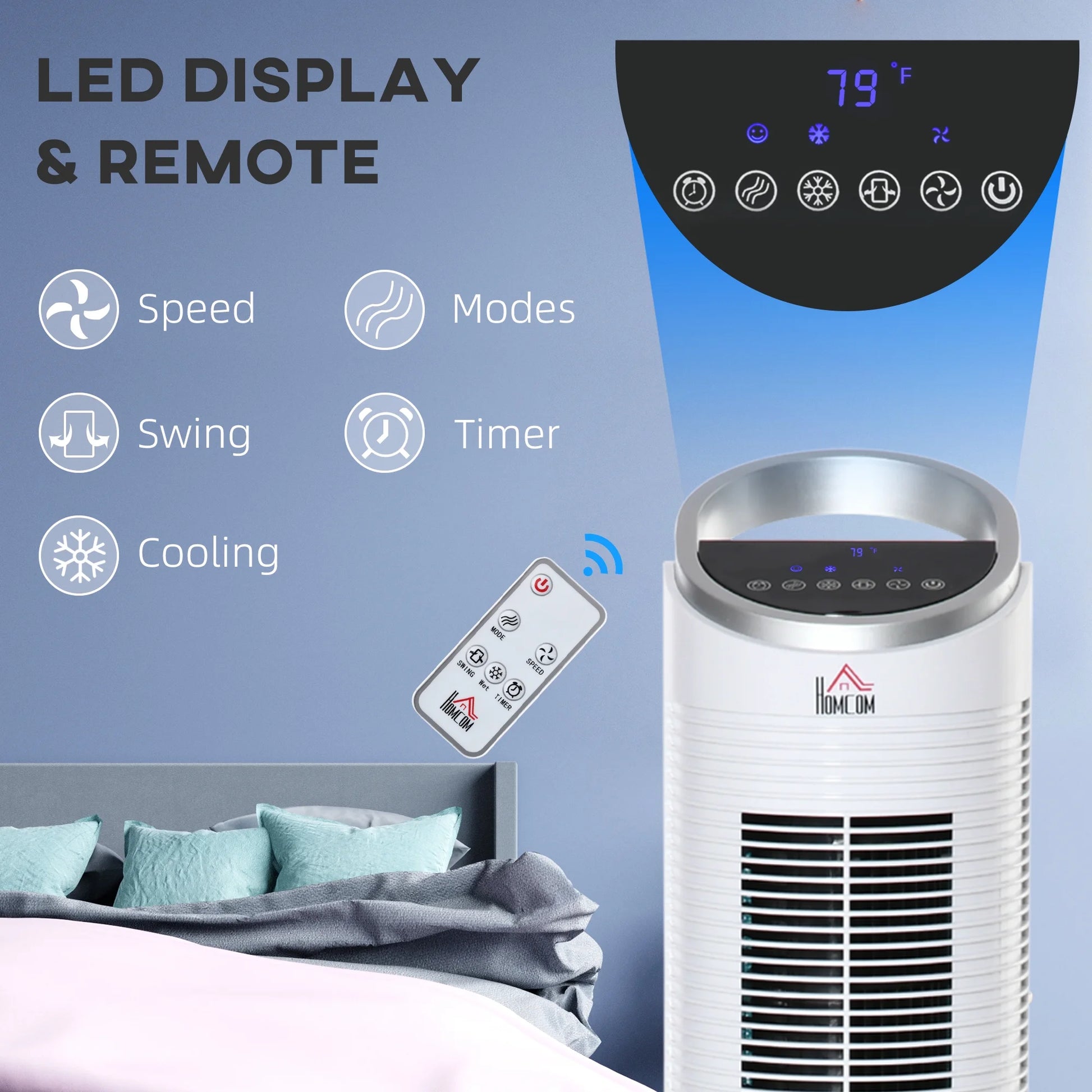 40" Portable Oscillating Air Cooler Fan for Home Office, 3-In-1 Standing Ice Floor Fan with Humidifier, 3 Modes, 3 Speeds, 8H Timer, Remote, LED Display, White