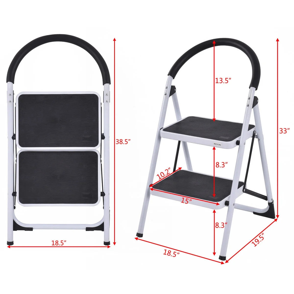 2 Step Ladder Folding Stool Heavy Duty 330Lbs Capacity Industrial Lightweight