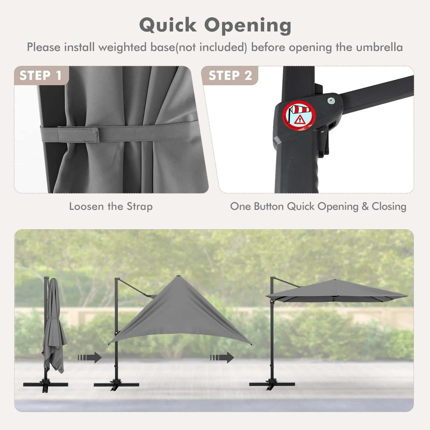 Patio 9.5FT Square Cantilever Offset Hanging Umbrella 2-Tier 360° Outdoor Gray