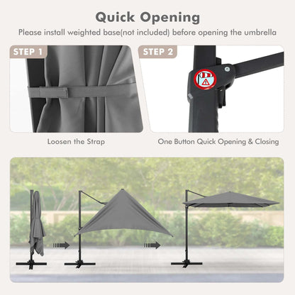 Patio 9.5FT Square Cantilever Offset Hanging Umbrella 2-Tier 360° Outdoor Gray