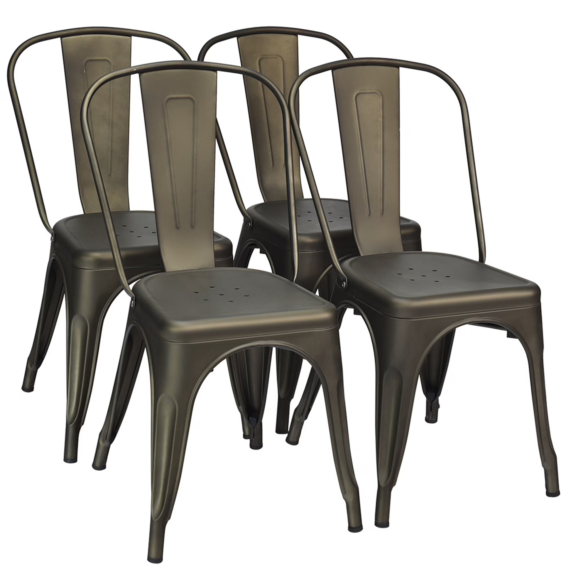 Set of 4 Dining Side Chair Stackable Bistro Cafe Metal Stool Gunmetal