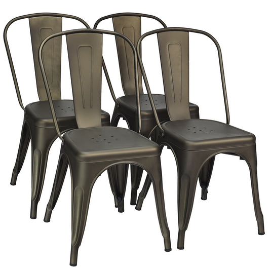 Set of 4 Dining Side Chair Stackable Bistro Cafe Metal Stool Gunmetal