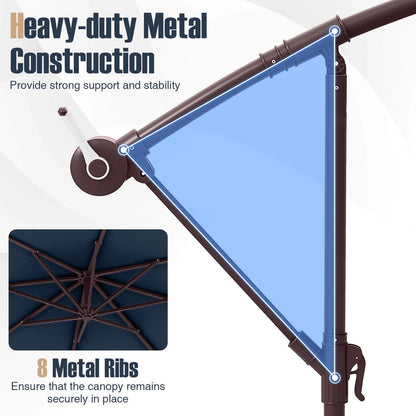 98.40" Navy Cantilever Patio Umbrella, Base-Included