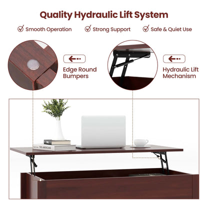 Lift Top Coffee Table W/ Hidden Compartment and Storage Shelves Modern Furniture Brown