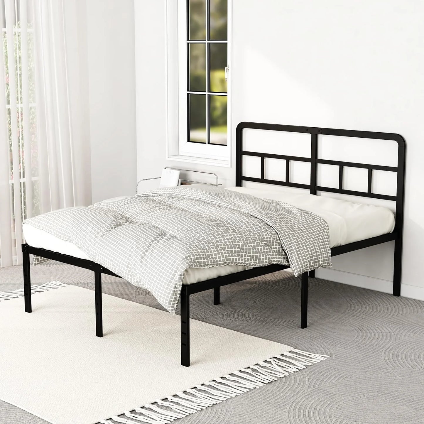 Metal Platform California King Bed Frames with Headboard, 14 Inch No Box Spring Needed Heavy Duty Steel Slat Mattress Foundation/Easy Assembly/Noise Free/Black