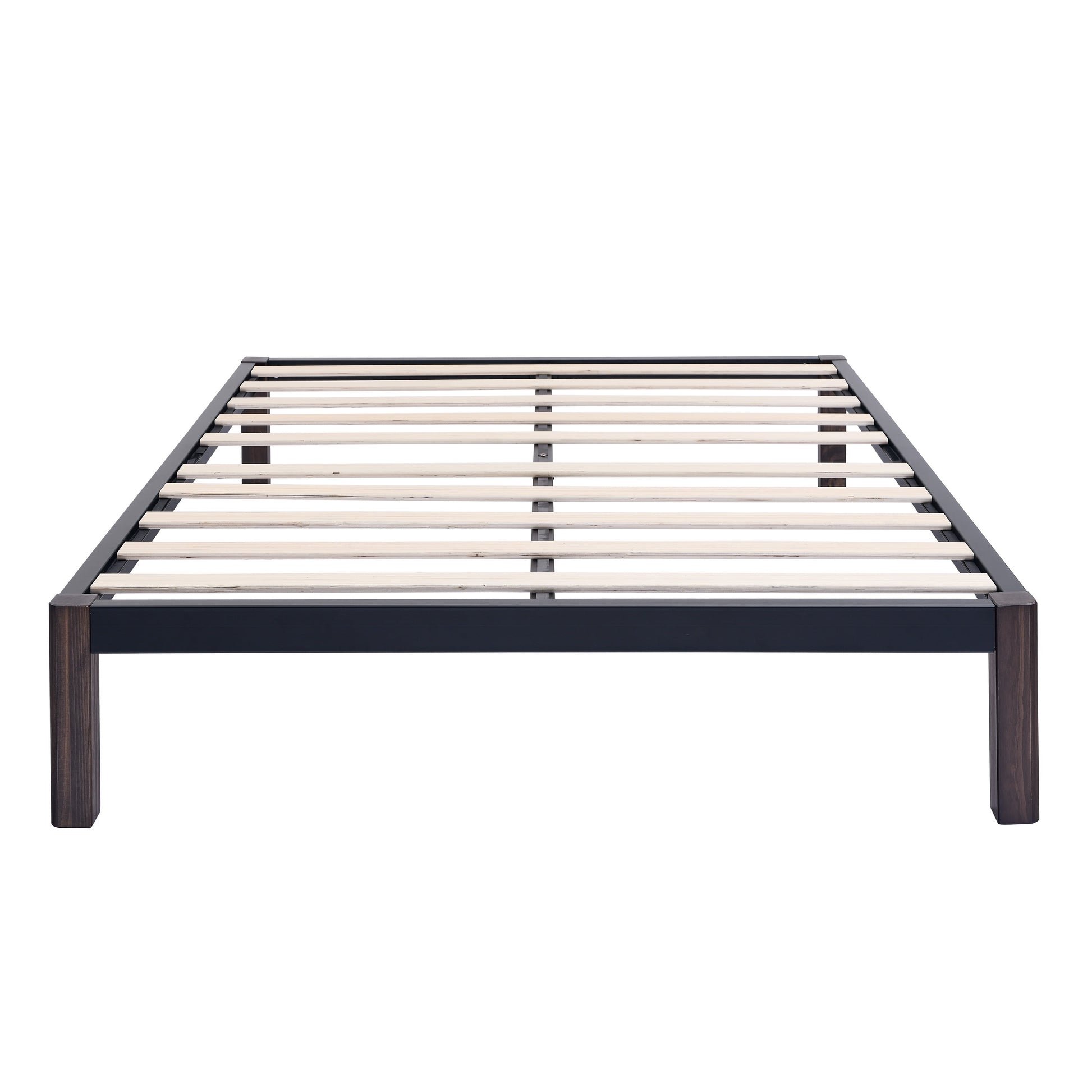 Queen 14" Metal Platform Bed Frame with Wood Slats, Storage Space under Frame, No Box Spring Required, Black/Wood