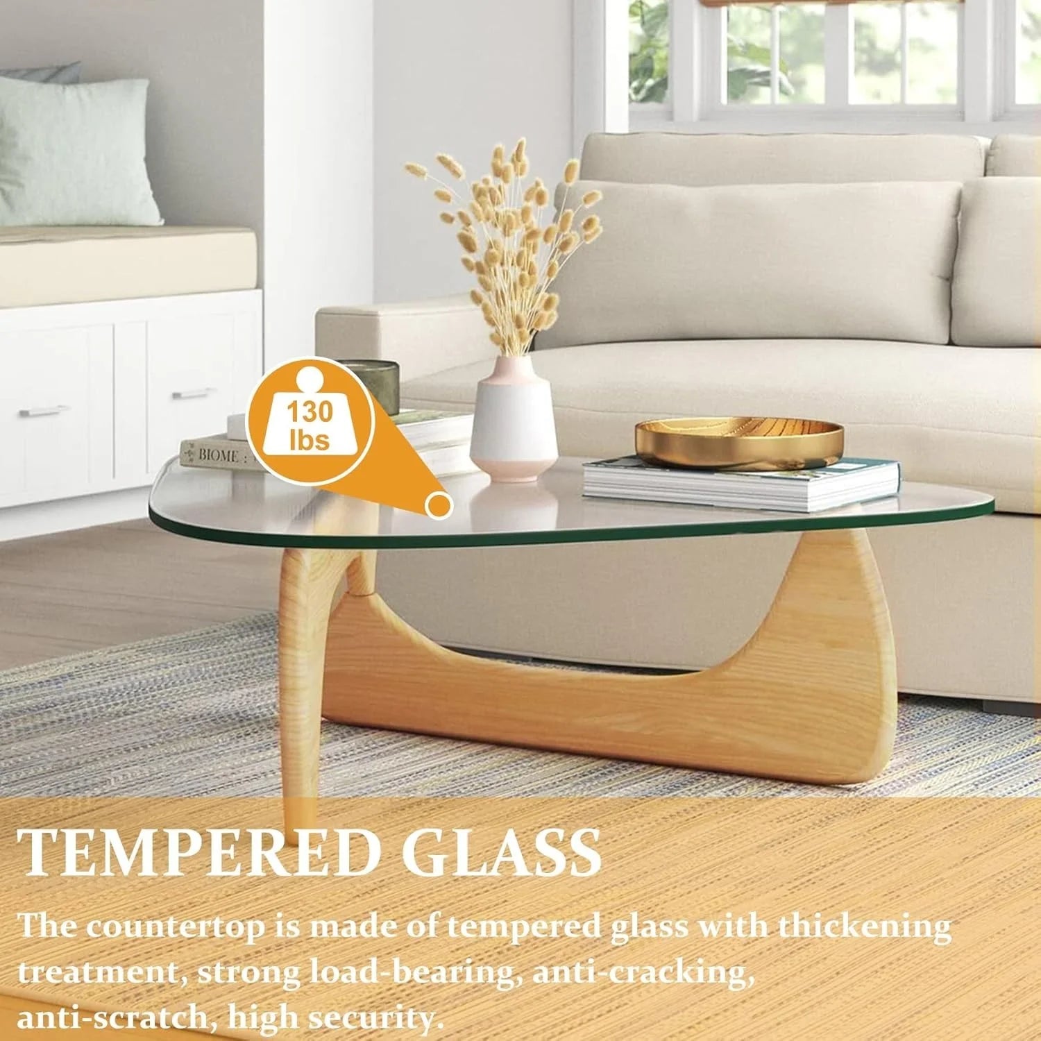Coffee Tables for Living Room - Triangle Glass Coffee Table with Wooden Base Mid-Century Modern Abstract End Table for Study Room Office Hotel Balcony (Wood Transparent, Small 32.2 * 22.4 * 16In)
