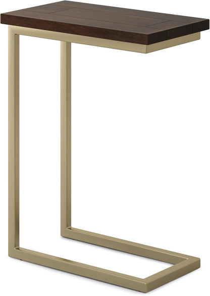 Skyler 18-Inch Wide Solid Mango/Metal Industrial C-Shaped End Table in Dark Brown/Gold for Living Room, Office, or Bedroom, Assembled